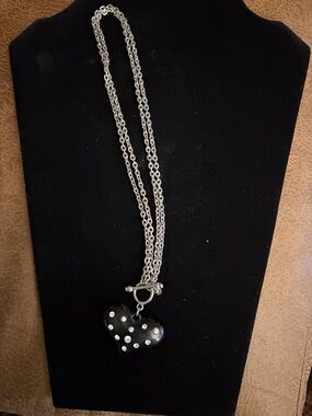 Cookie Lee Silver-Tone Multi-Strand Necklace with Black Heart Pendant